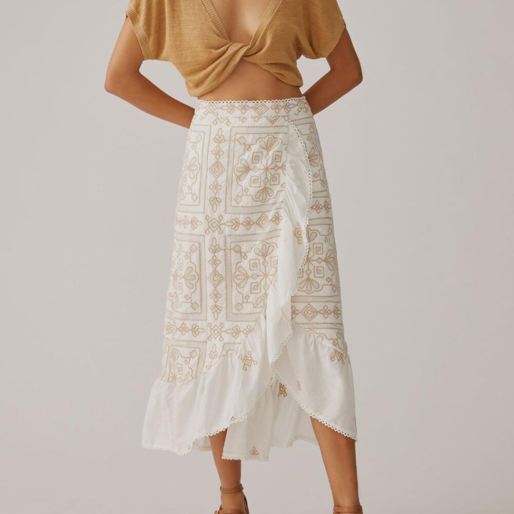 Anthropologie Magnolia Martinique Bare Embroidered Halter Skirt | NWT | Size 14